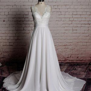 Size 16 Ivory Chiffon Lace Wedding Dress